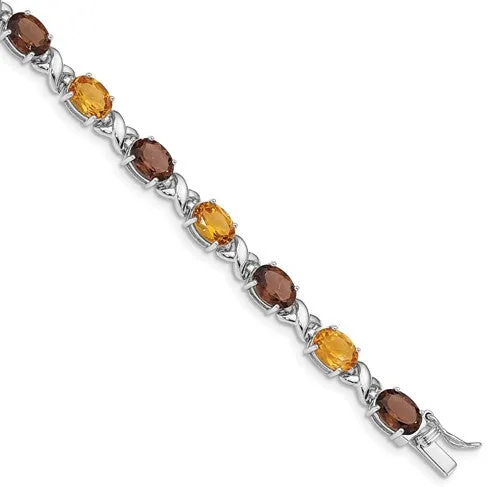 Sterling Silver Smoky Quartz, Citrine and White Topaz Bracelet