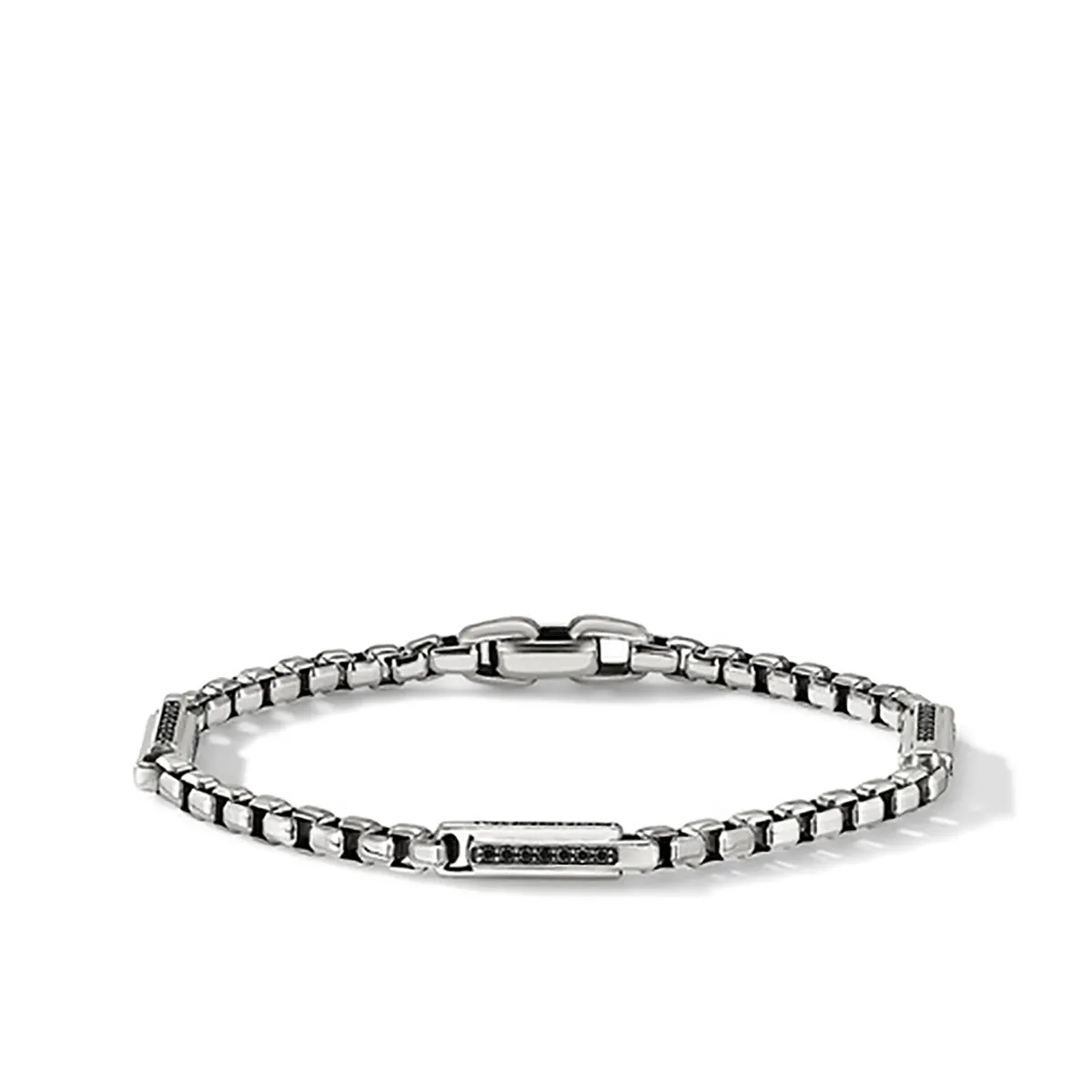 Streamline Station Box Chain Bracelet with Pave Black Diamonds