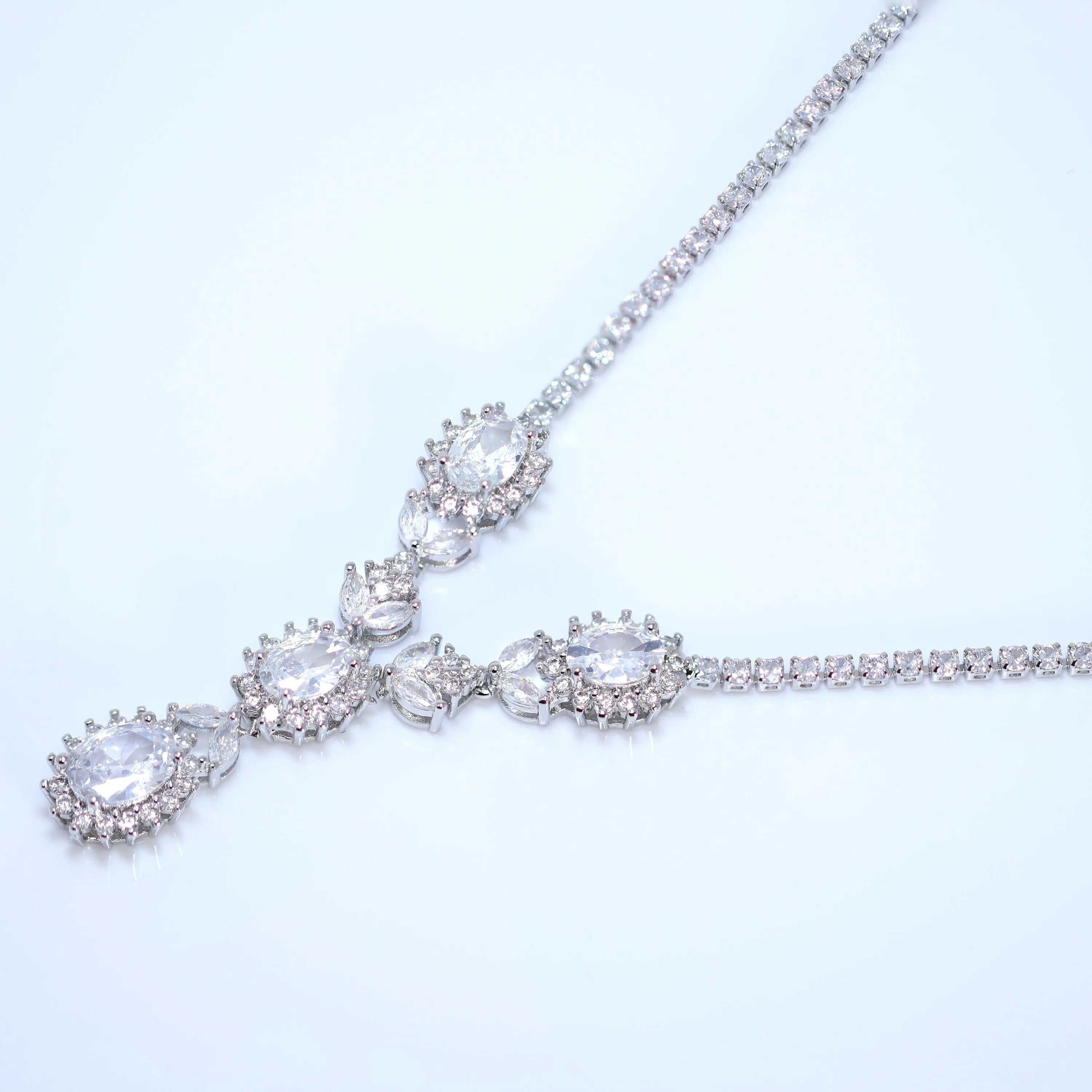 Swarovski Crystal Bridal Floral Serenity Leaves Necklace , Long Bridal Jewelry, Bridal Necklace, Statement Necklace Cz Necklace Set.