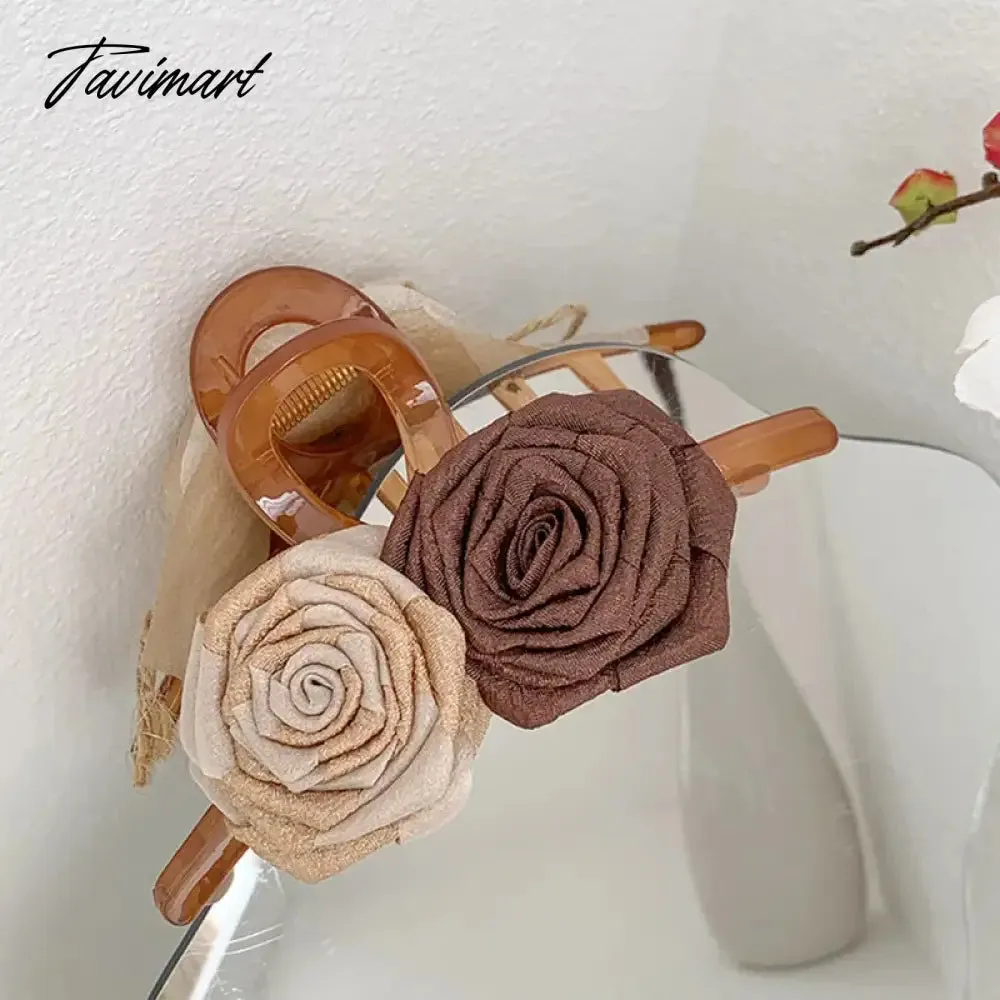 Tavimart New Coffee Color Dried Rose Scratch Clip Flower Scratch Clip Female Back Of Head Large Headdress Shark Clip Hair Accessory