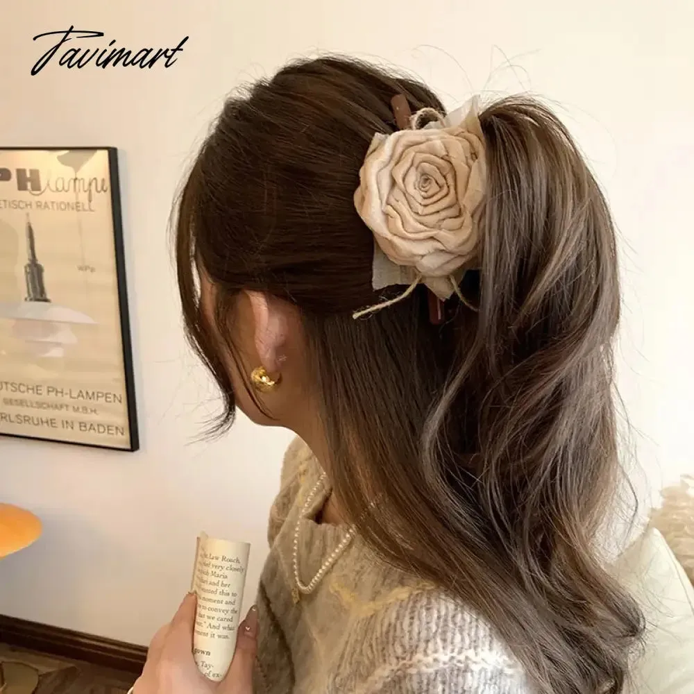 Tavimart New Coffee Color Dried Rose Scratch Clip Flower Scratch Clip Female Back Of Head Large Headdress Shark Clip Hair Accessory