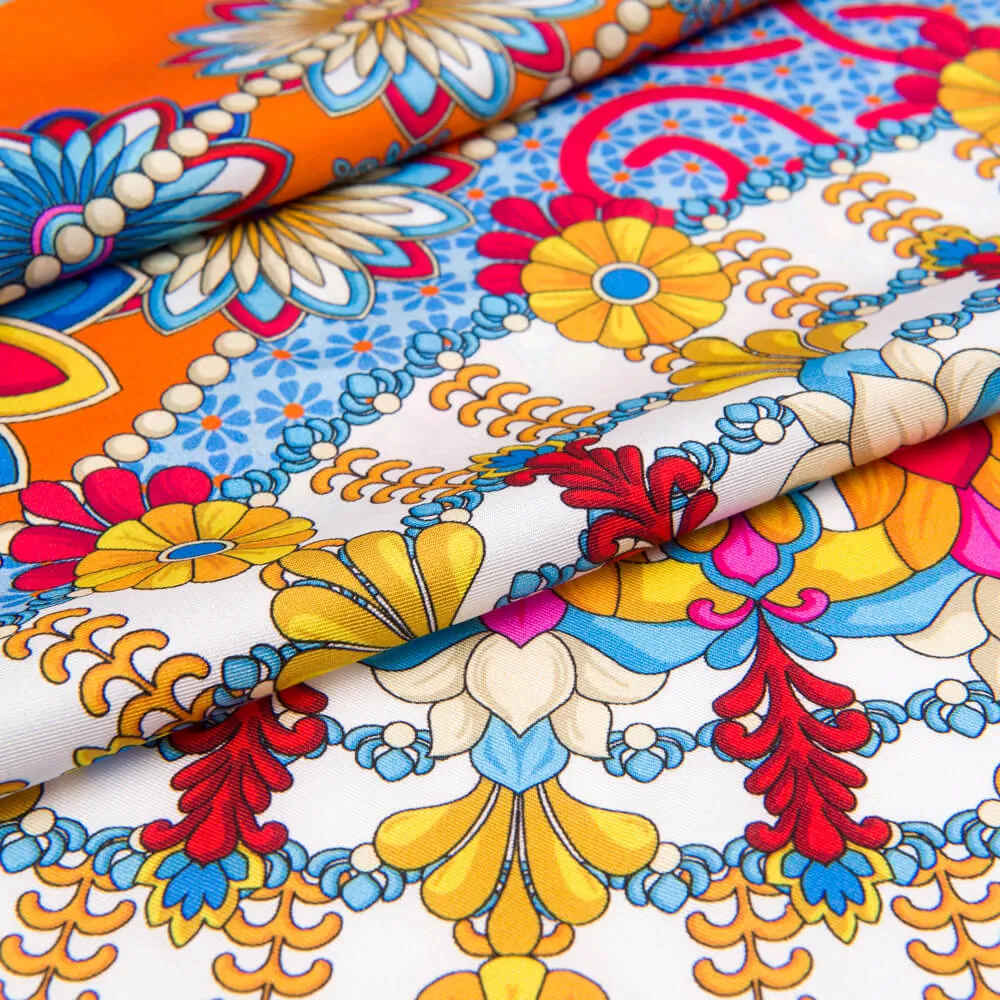 The Flower of Taormina Orange Silk Twill Scarf and Ring