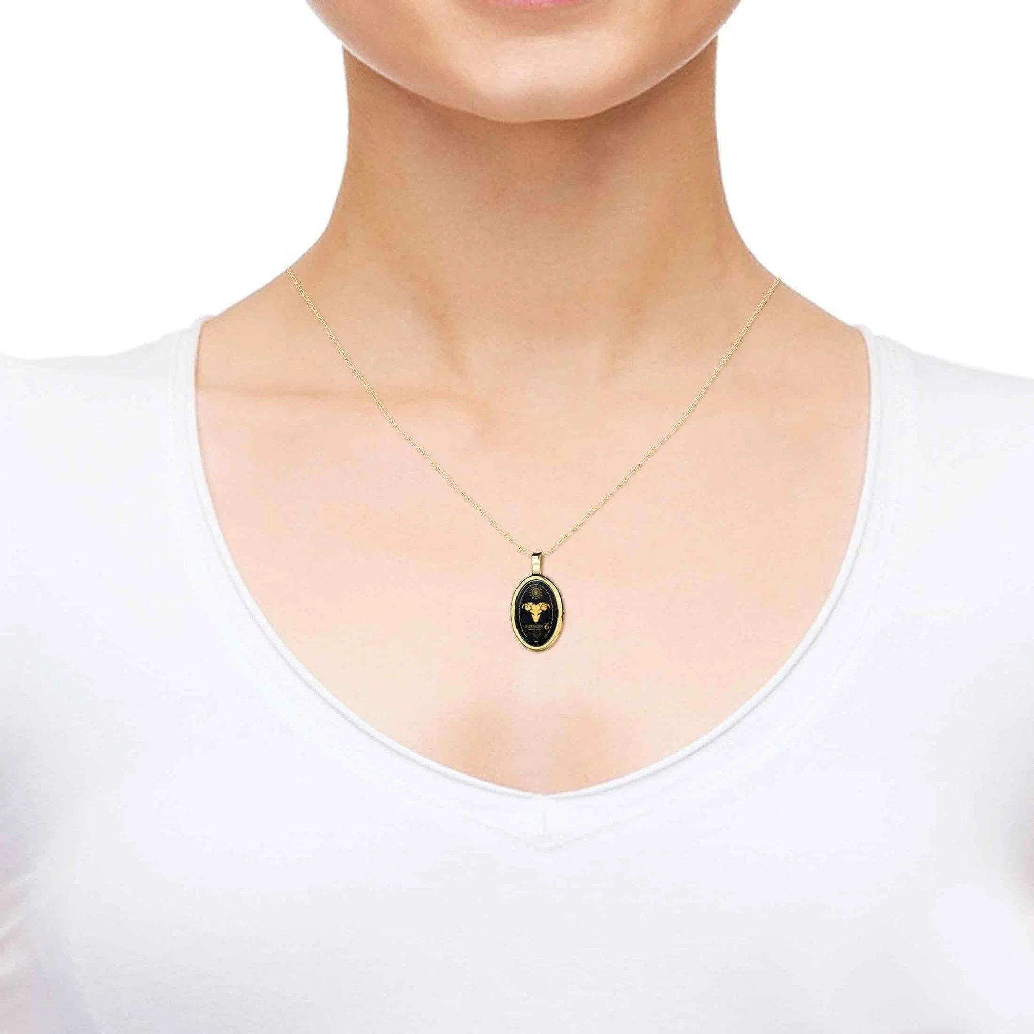 The World of Capricorn, 14k Gold Necklace, Onyx