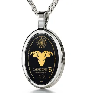 The World of Capricorn, 14k White Gold Necklace, Onyx