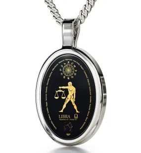 The World of Libra, 14k White Gold Necklace, Onyx