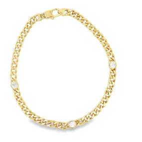 Thin Triple CZ Gemstone Cuban Link Bracelet (H282/I428A)