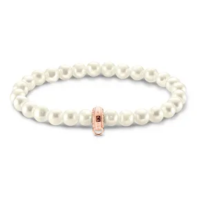 Thomas Sabo Sterling Silver Rose Gold Plated Charm Club F/W Pearl 15cm Bracelet