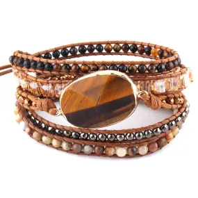 Tiger's Eye Gemstone Leather Wrap Bracelet