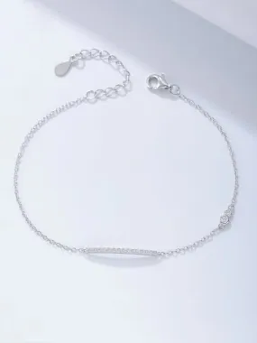 Tiny Bar Bracelet, Zircon .925 Sterling Silver Dainty Minimalist Bracelet