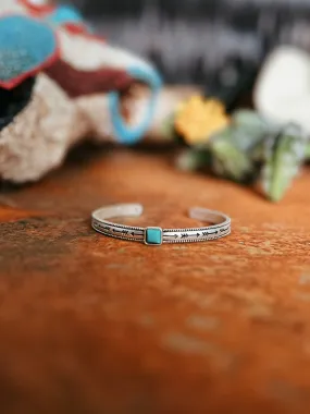 Tiny Square Stone Turquoise Cuff Bracelet