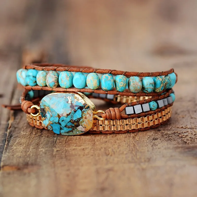 Tranquil Turquoise Leather Wrap Bracelet