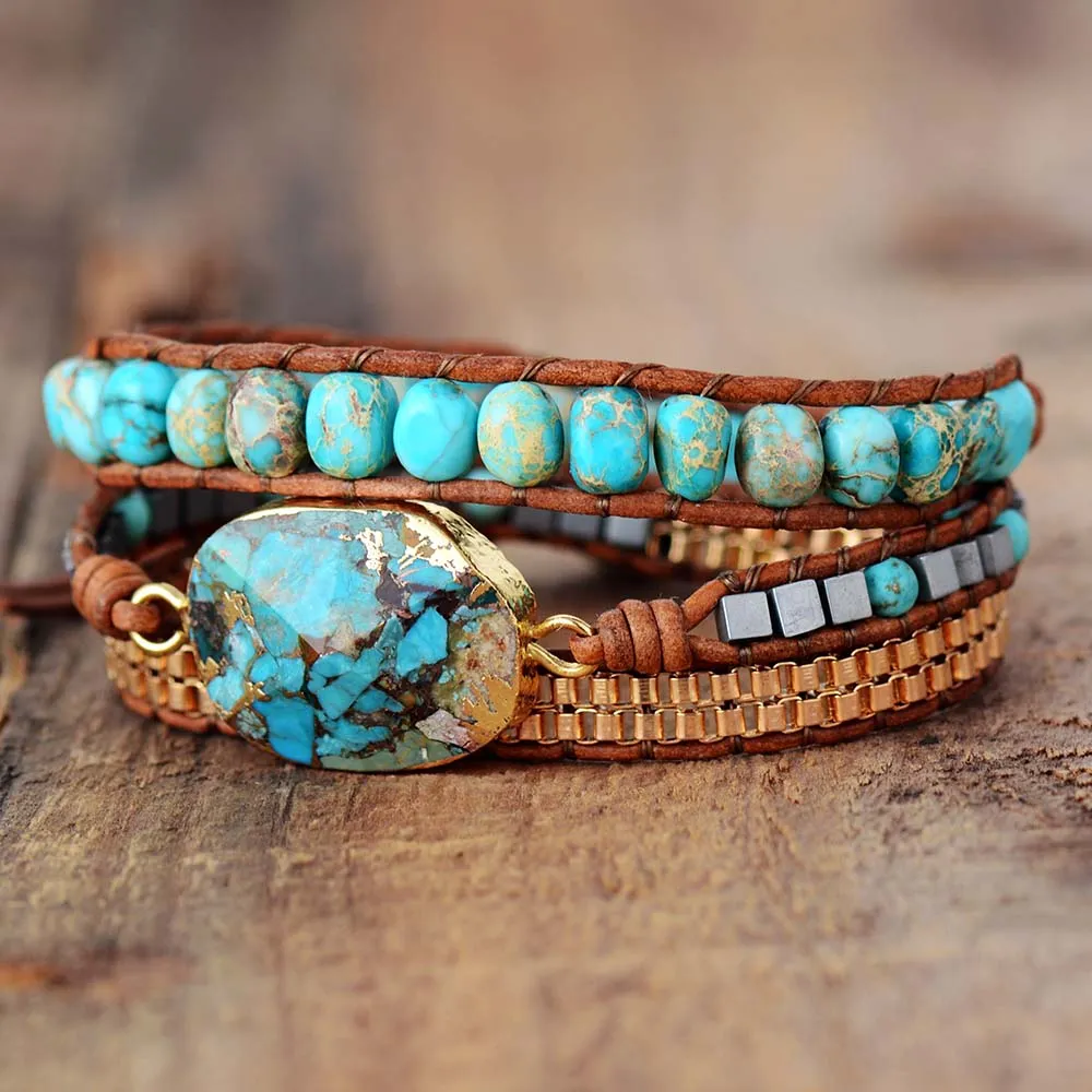 Tranquil Turquoise Leather Wrap Bracelet