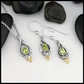 Trinity Knot Pendant and Earring set with Peridot