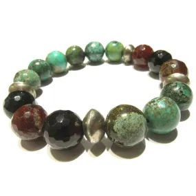 Turquoise and Garnet Stretch Bracelet