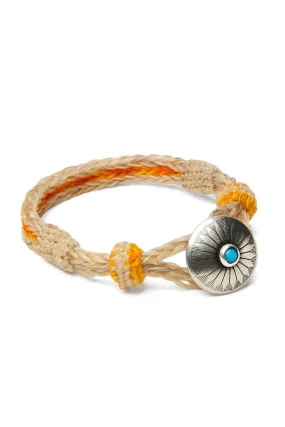 Turquoise Concho Bracelet | Hand-woven Horsehair | Orange/Yellow