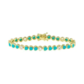 Turquoise CZ Bezel Heart Tennis Bracelet