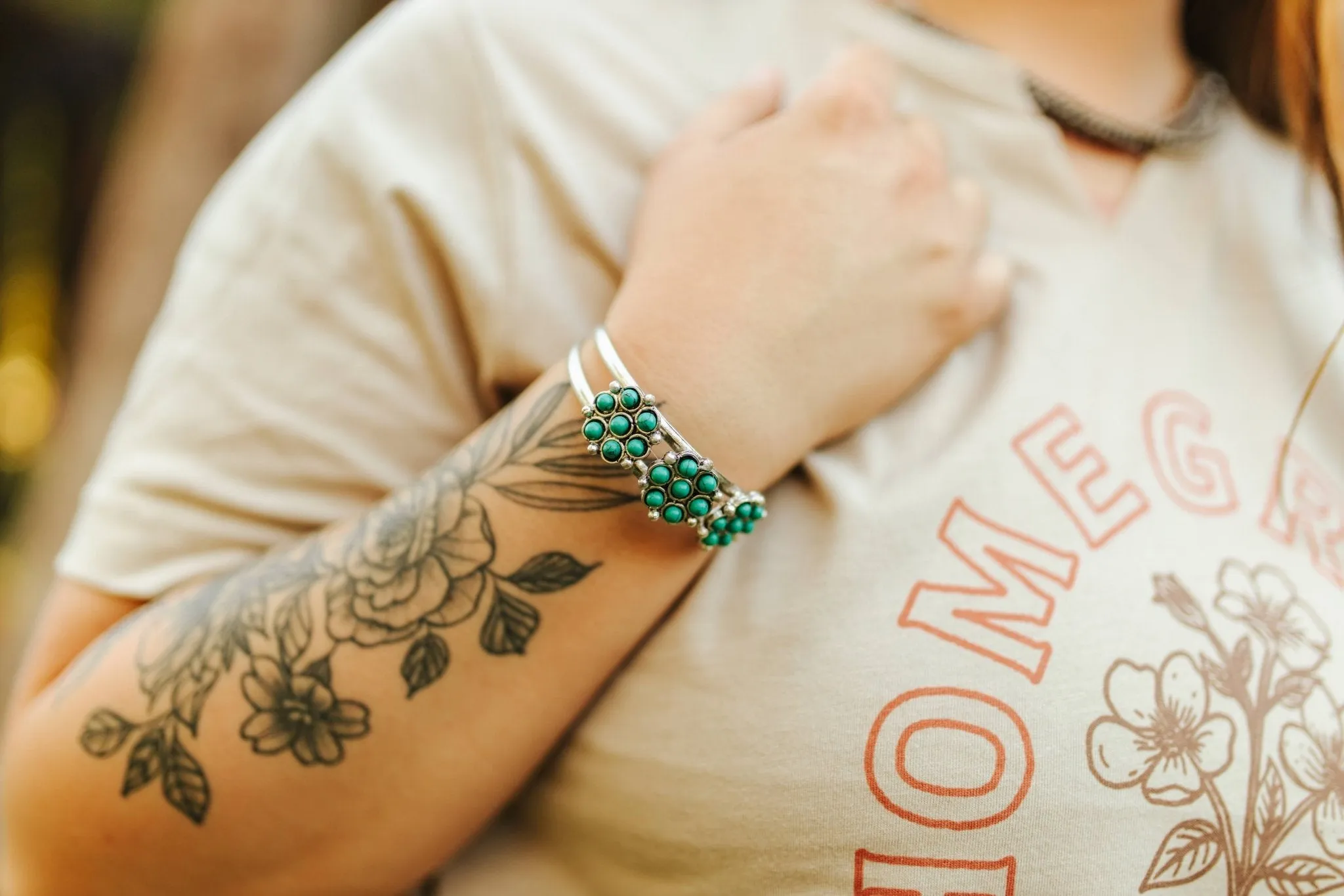 Turquoise Floral Cuff Bracelet