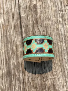 Turquoise/Brown Leather Cuff Bracelet