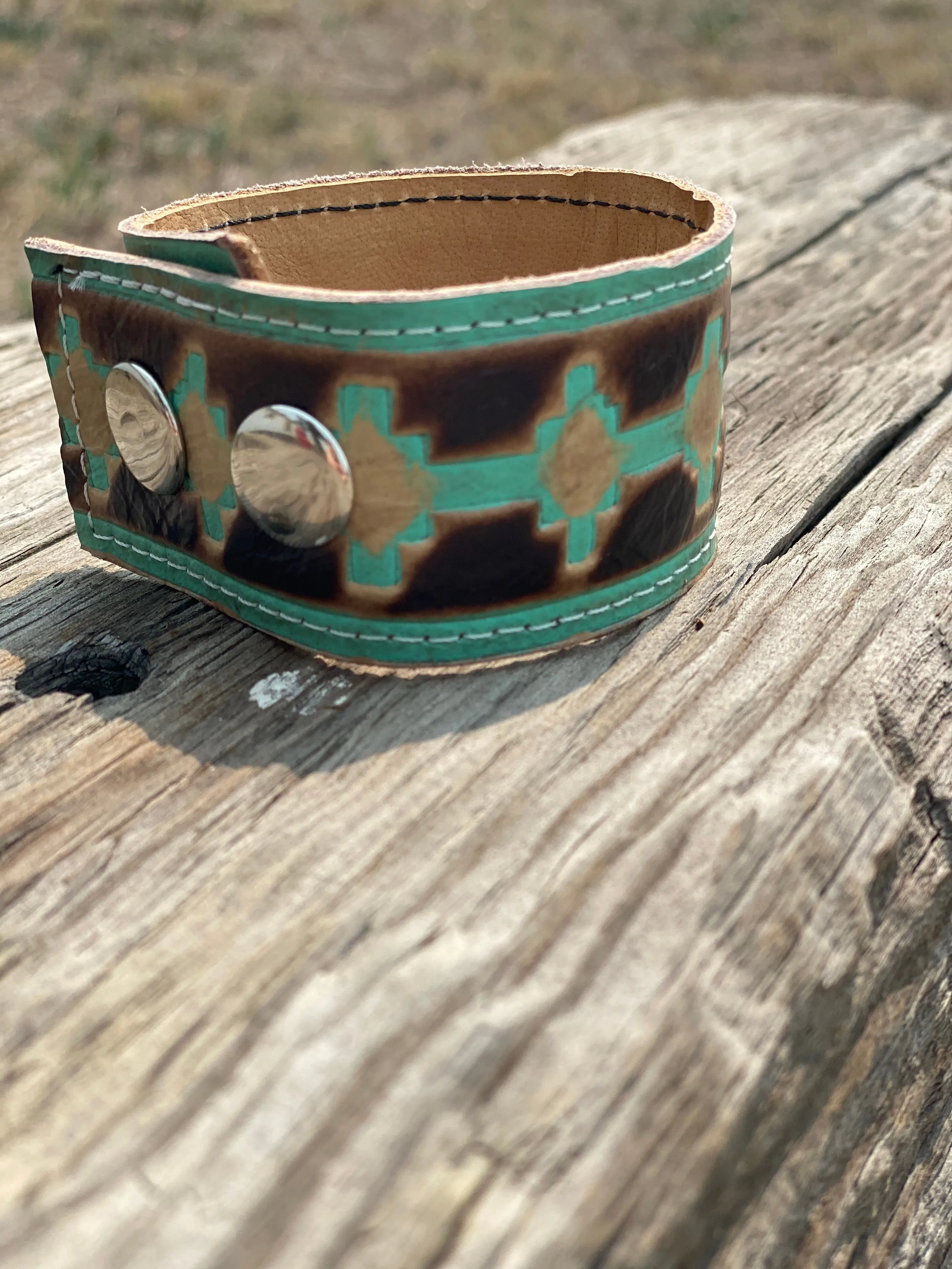 Turquoise/Brown Leather Cuff Bracelet