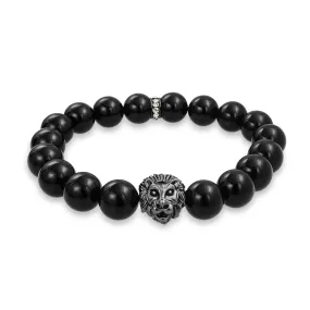 Unisex Jungle Animal Stretch Bracelet with Tiger Eye & Lava Rock Beads Gold or Onyx