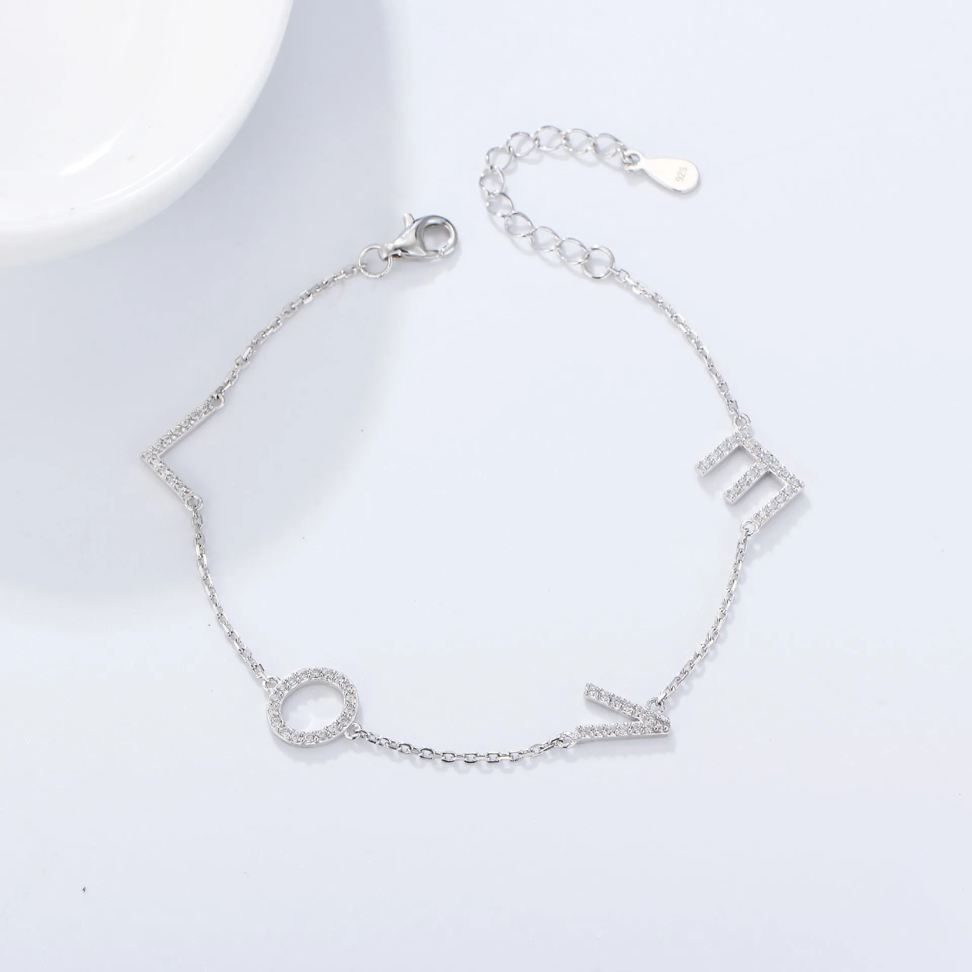 Valentine's Day Gift Zircon LOVE Letters Silver Bracelet for Women