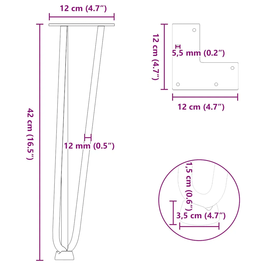 vidaXL Hairpin Table Legs 4 pcs Natural Steel 42 cm Solid Steel