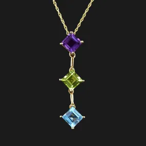 Vintage 14K Gold Multi Stone Articulated Pendant Necklace