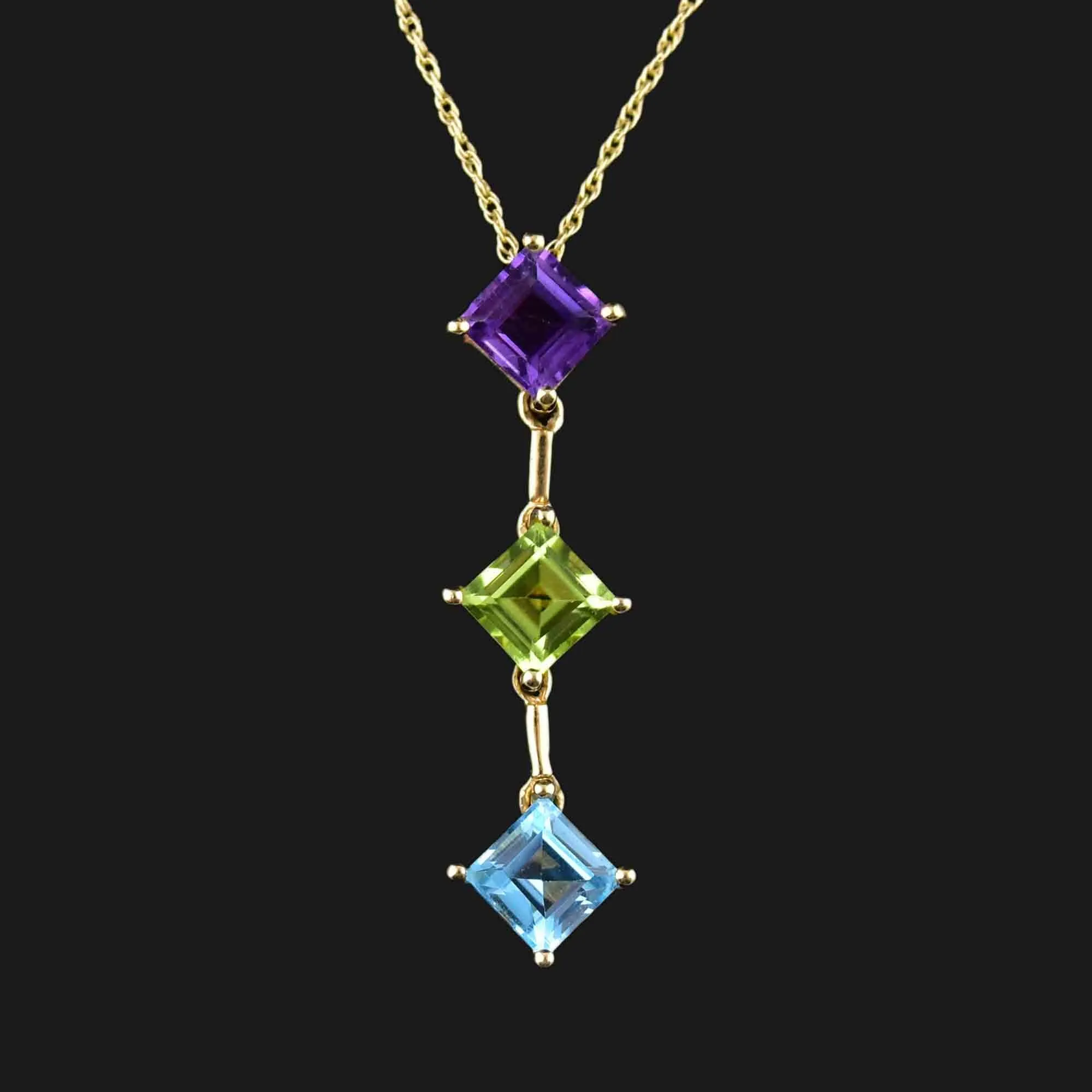 Vintage 14K Gold Multi Stone Articulated Pendant Necklace