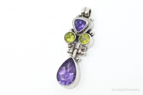 Vintage Amethyst Peridot Sterling Silver Bali Style Necklace Pendant