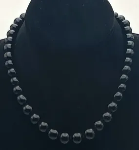 Vintage Graduated Black Bead Necklace - 16"