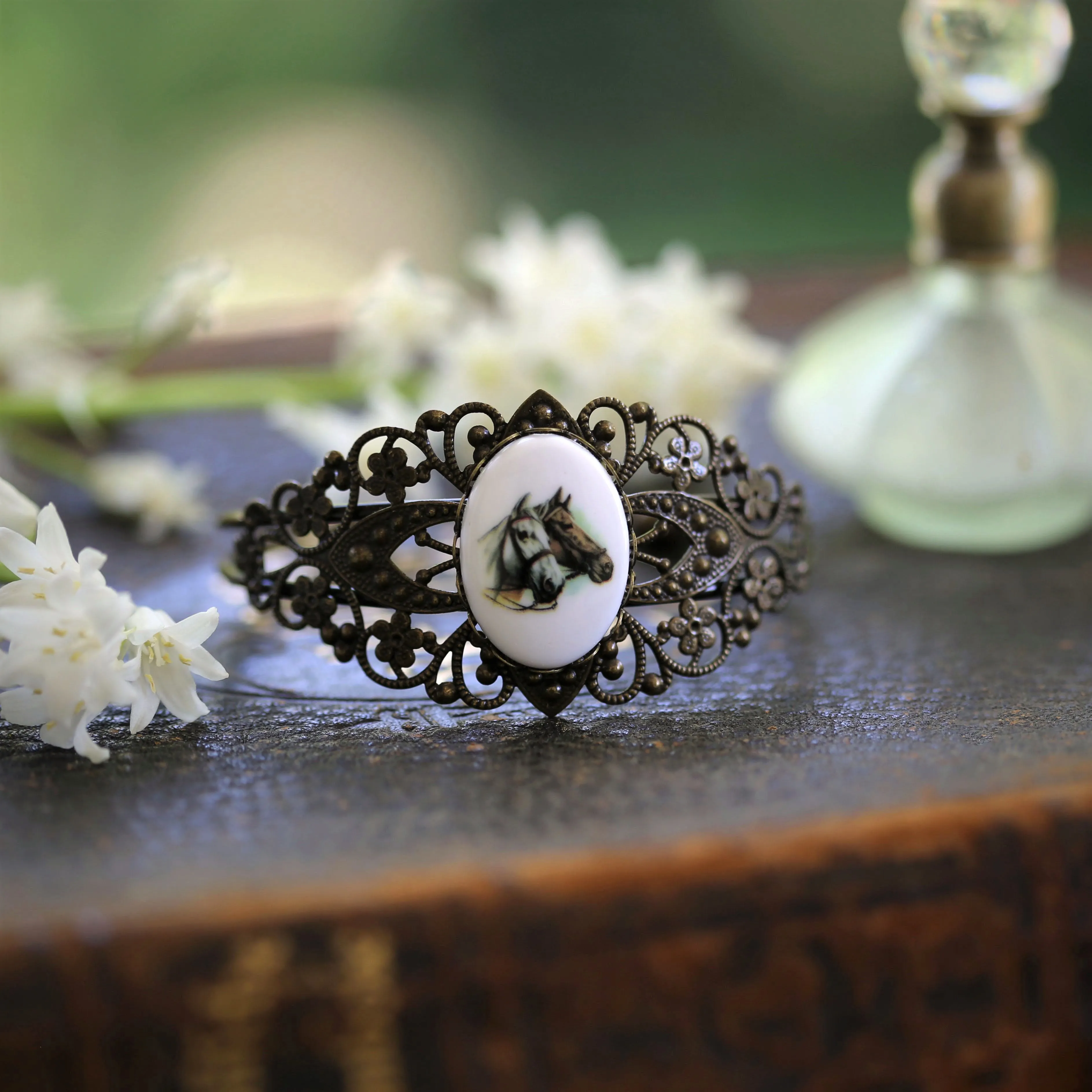 Vintage Horse Cameo Cuff Bracelet