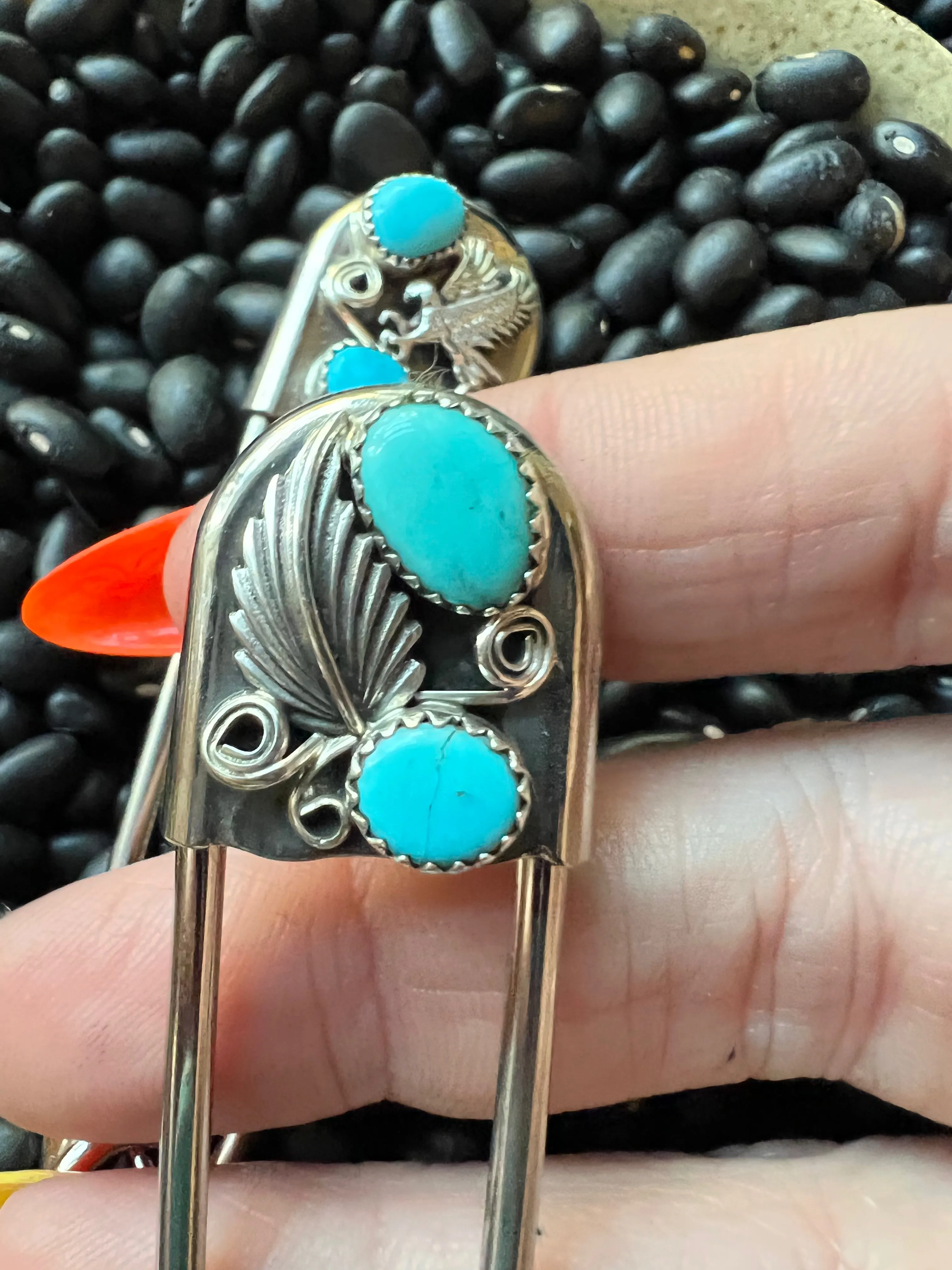 Vintage style Native American Turquoise large safety pin keychain