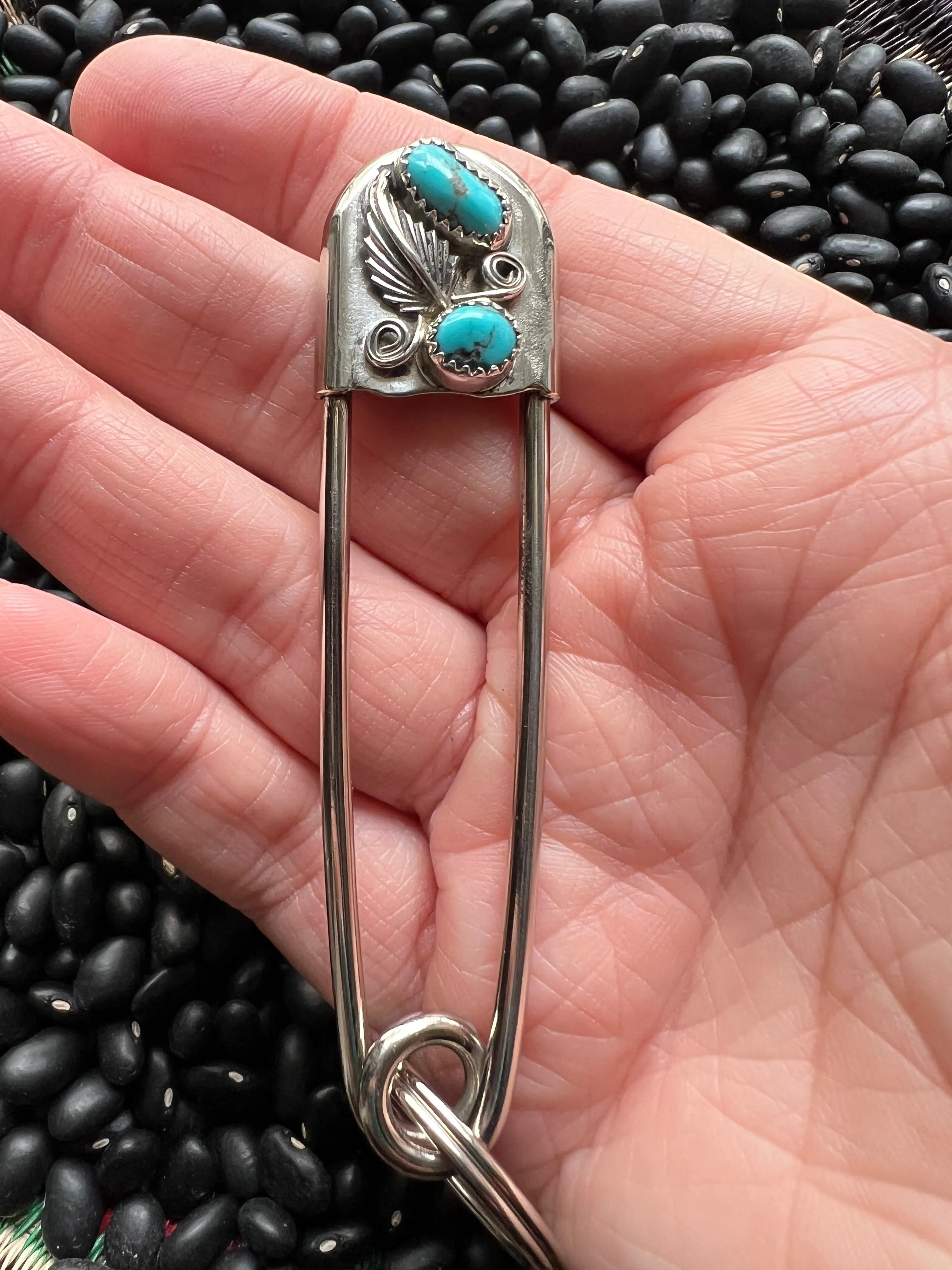 Vintage style Native American Turquoise large safety pin keychain