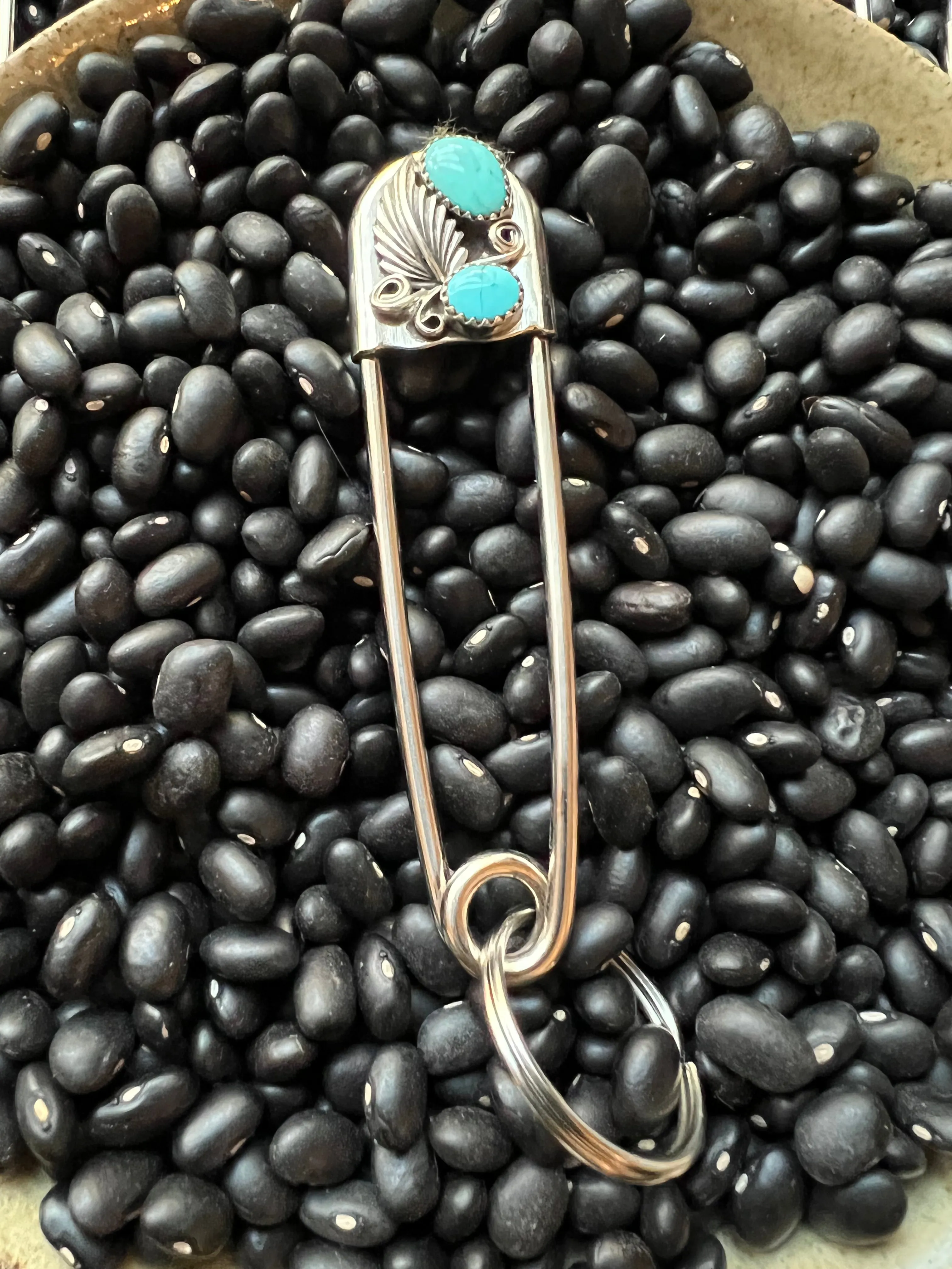 Vintage style Native American Turquoise large safety pin keychain