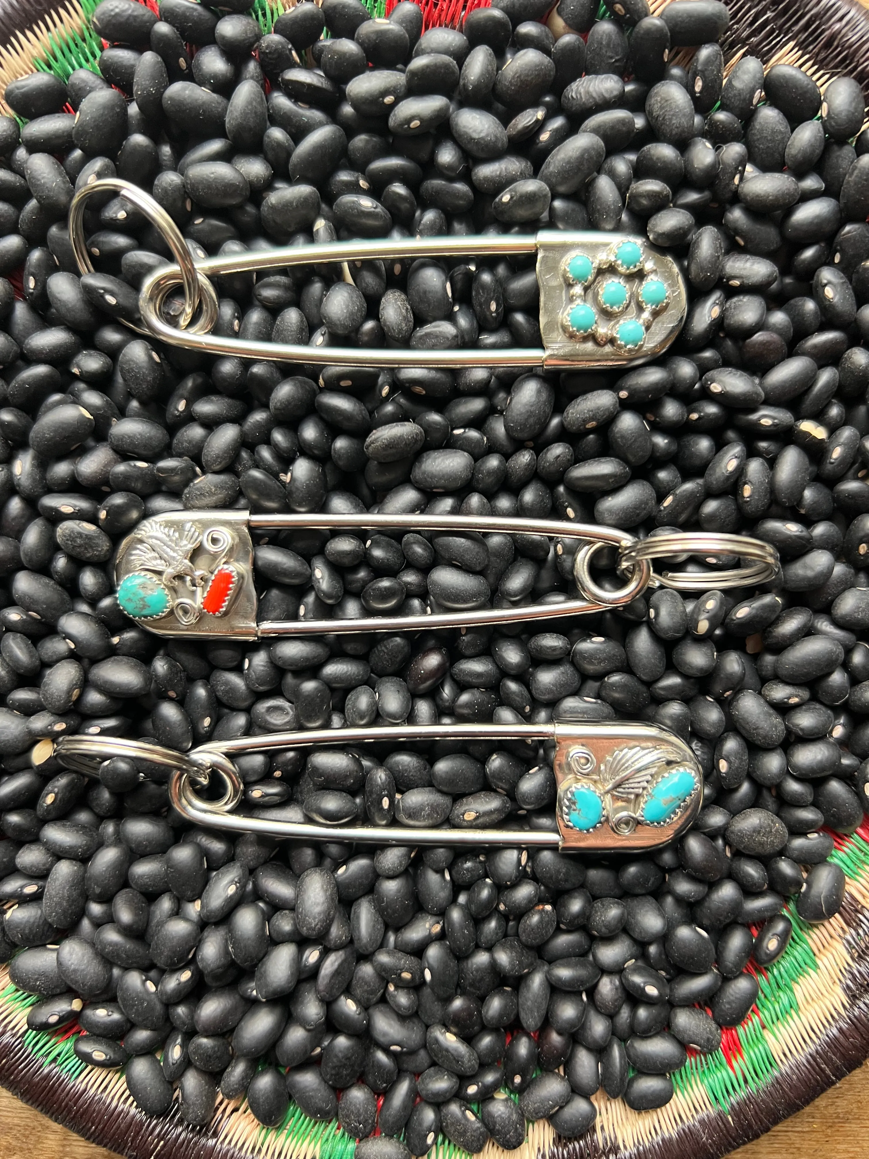 Vintage style Native American Turquoise large safety pin keychain