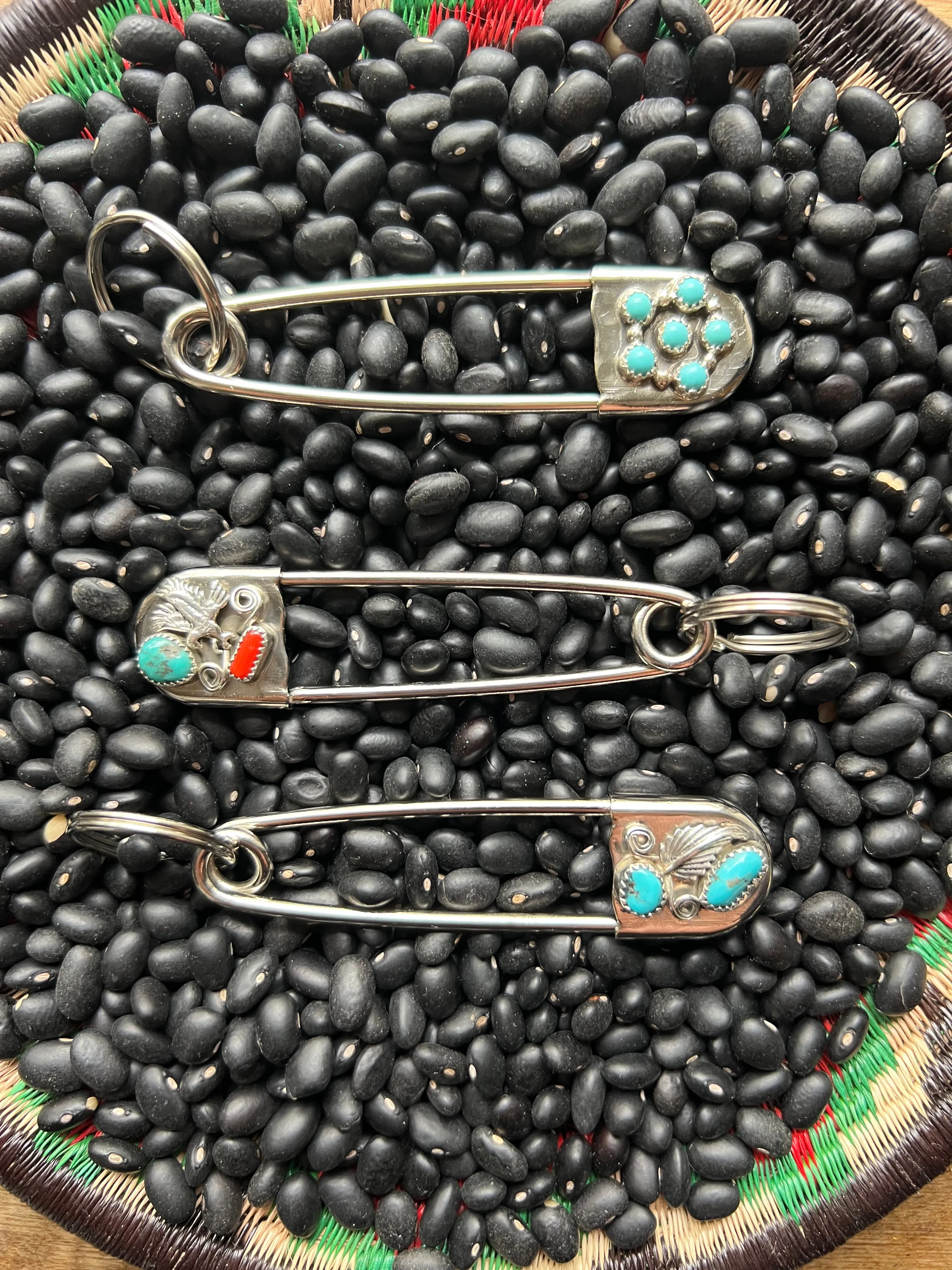 Vintage style Native American Turquoise large safety pin keychain