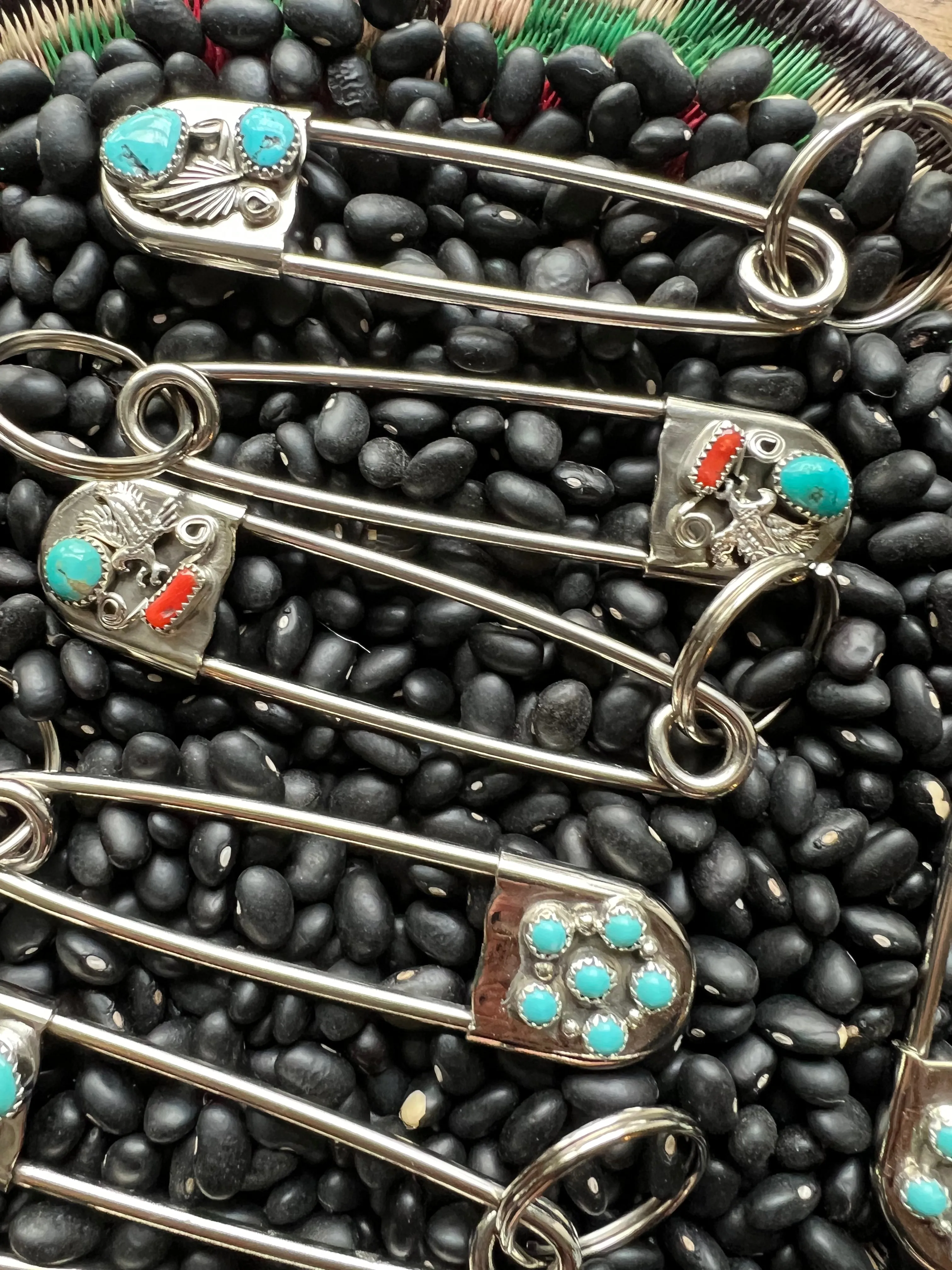 Vintage style Native American Turquoise large safety pin keychain