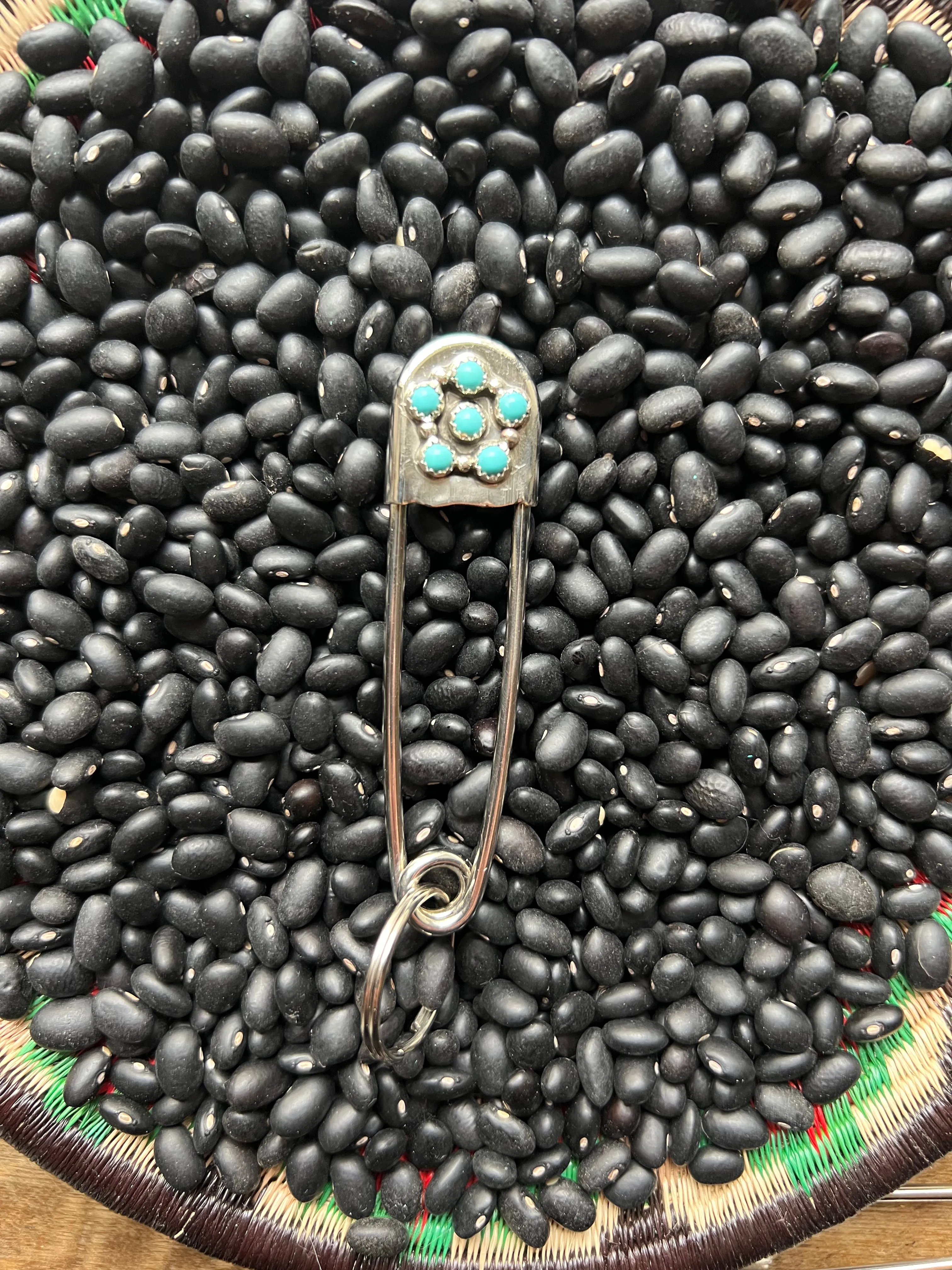 Vintage style Native American Turquoise large safety pin keychain