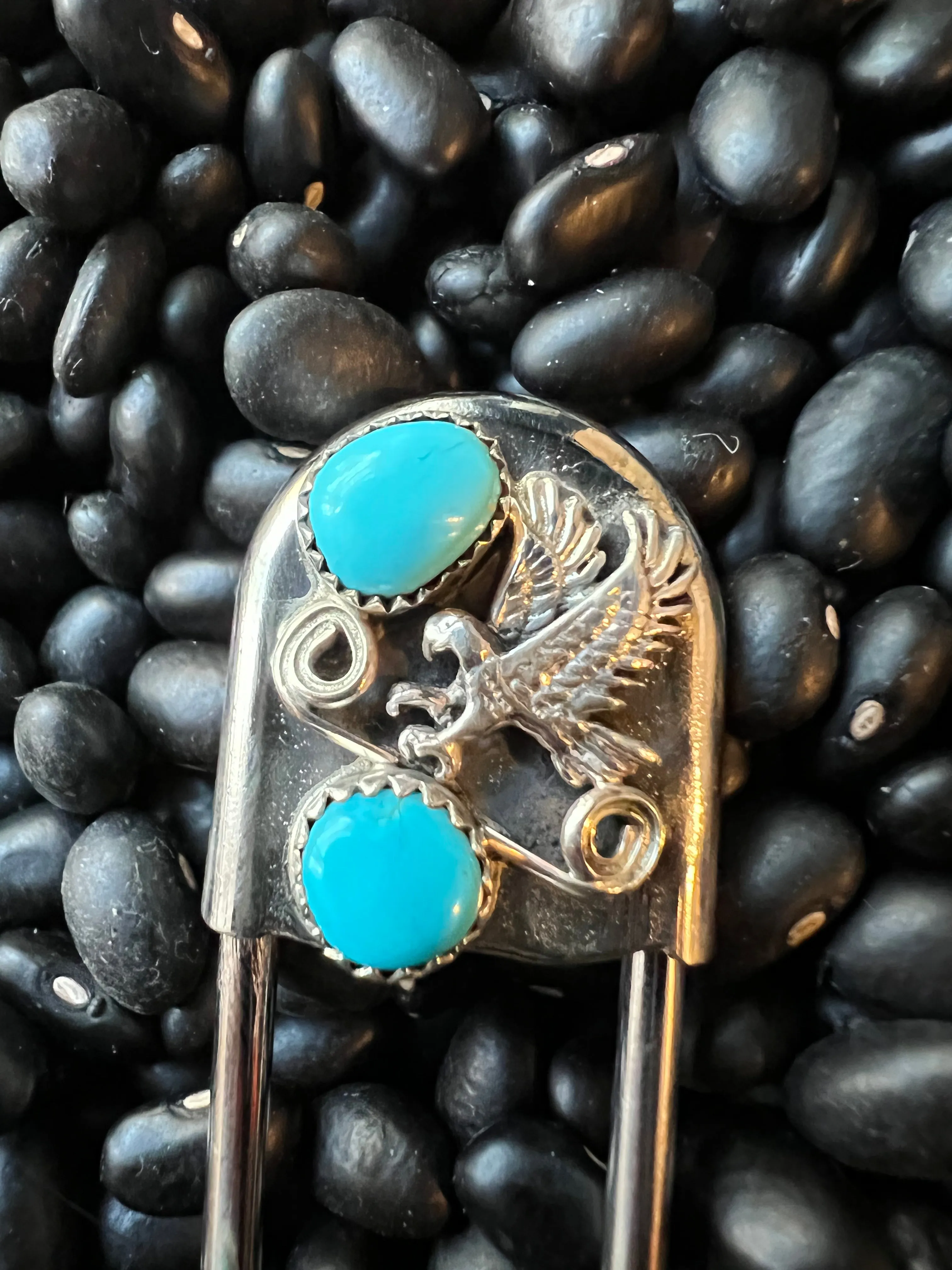 Vintage style Native American Turquoise large safety pin keychain