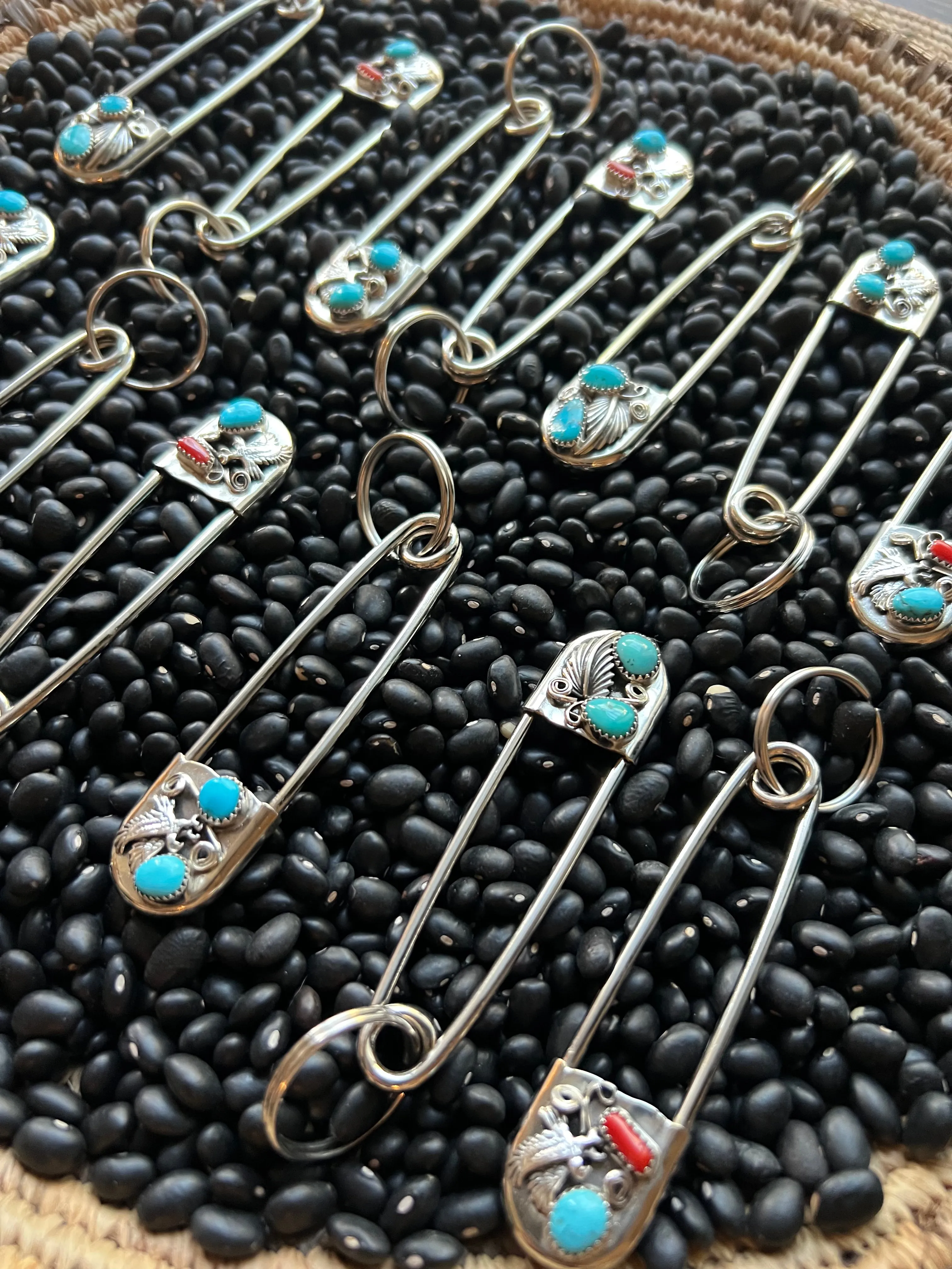 Vintage style Native American Turquoise large safety pin keychain