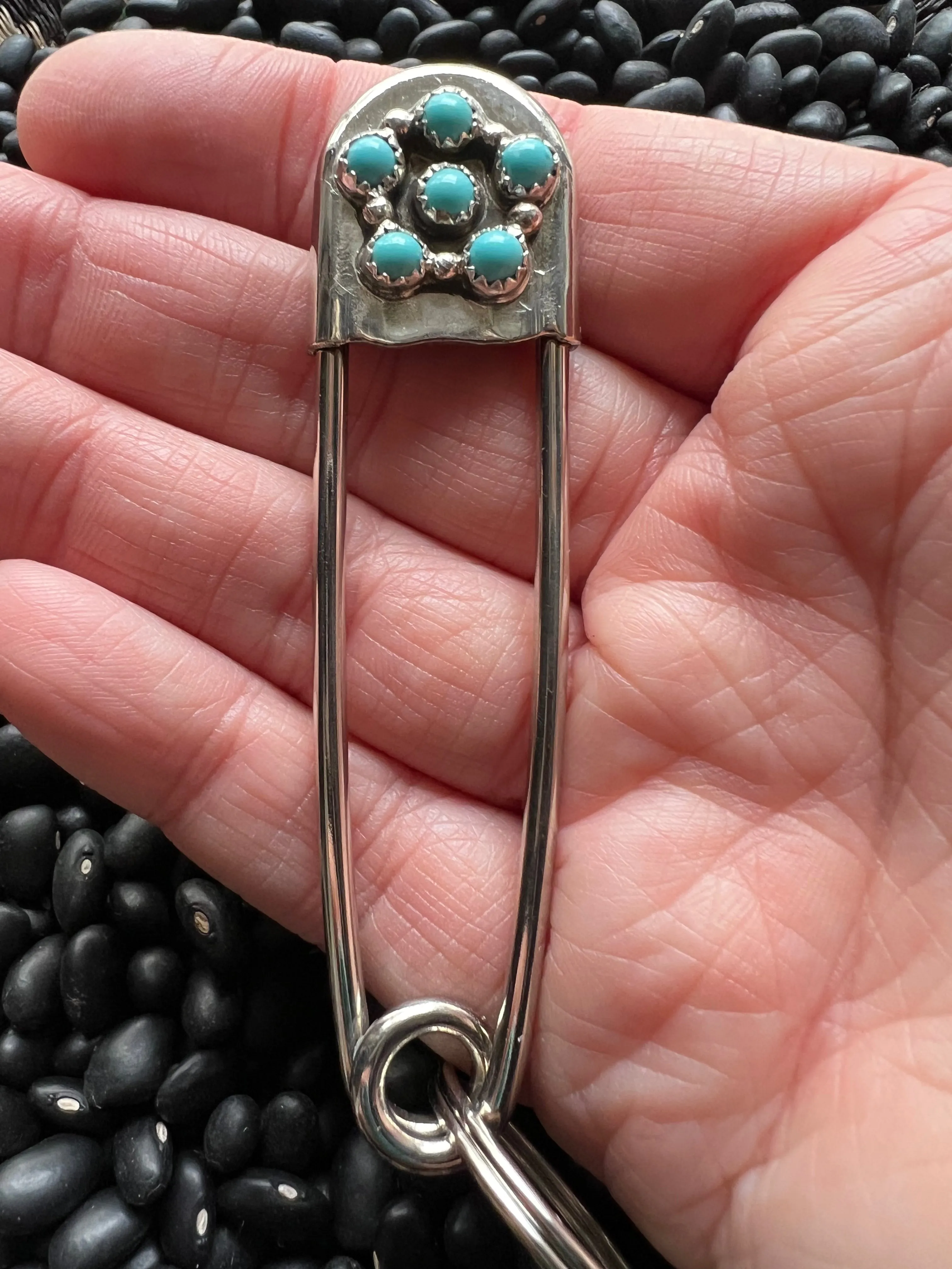 Vintage style Native American Turquoise large safety pin keychain