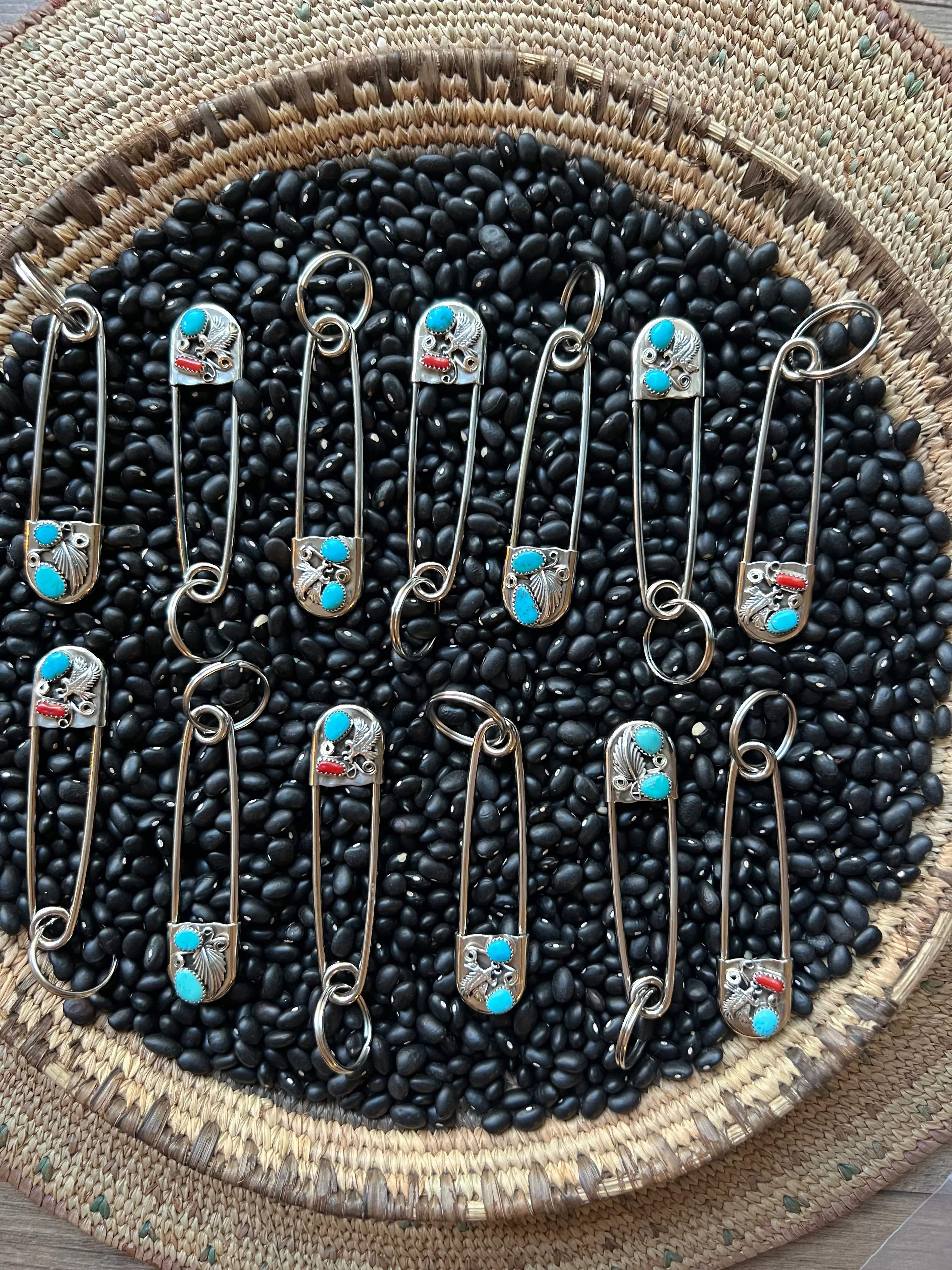 Vintage style Native American Turquoise large safety pin keychain