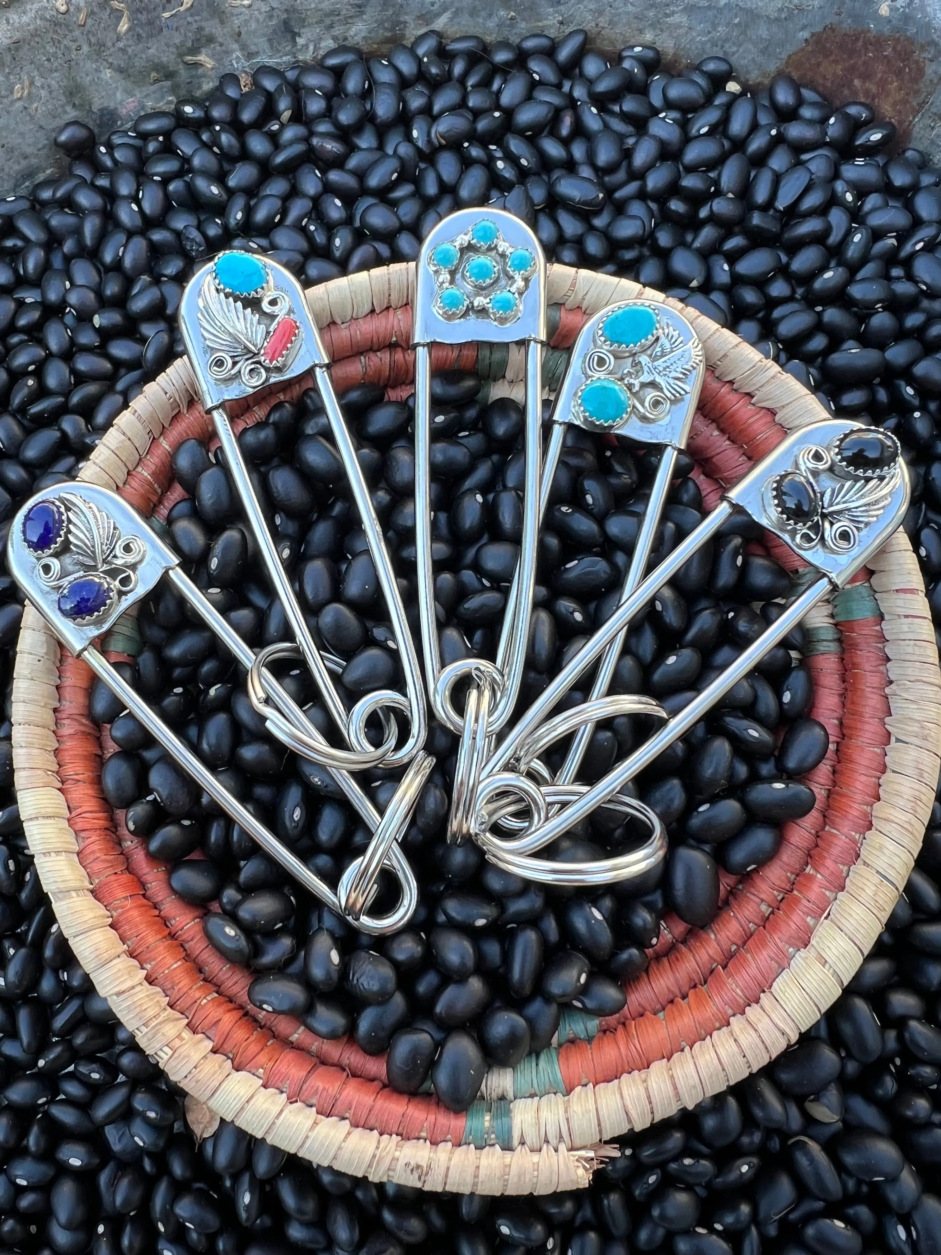 Vintage style Native American Turquoise large safety pin keychain