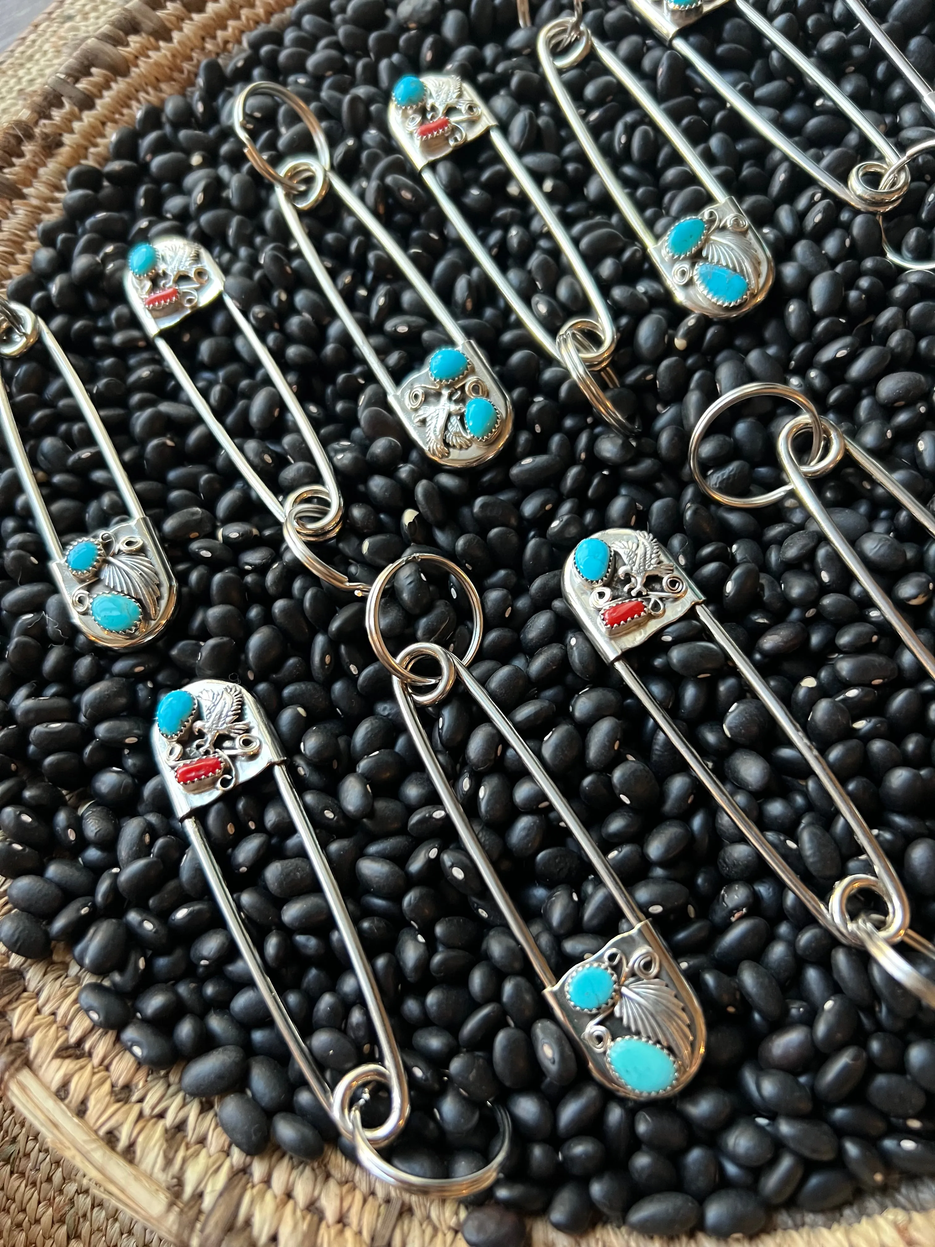 Vintage style Native American Turquoise large safety pin keychain