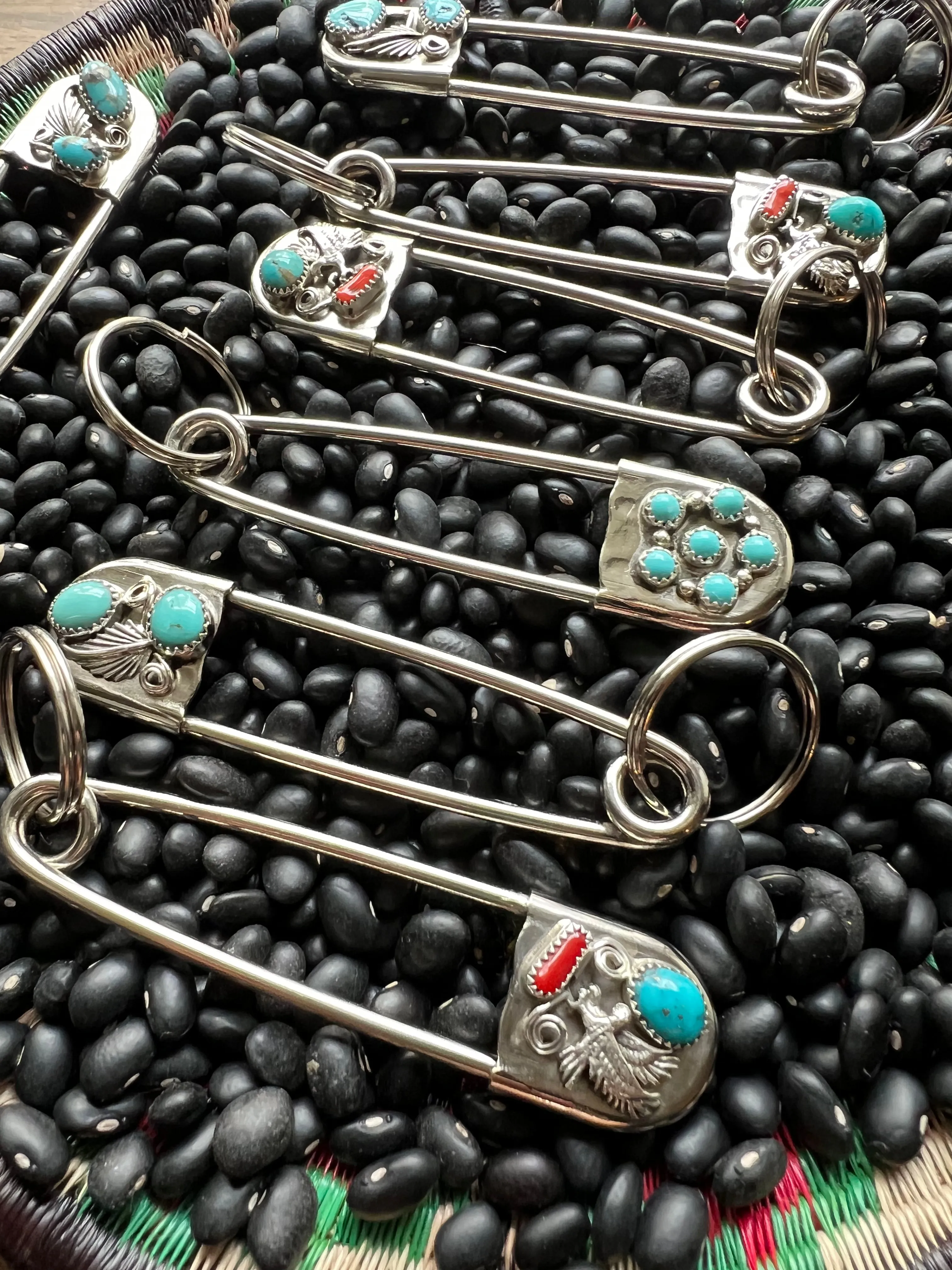 Vintage style Native American Turquoise large safety pin keychain