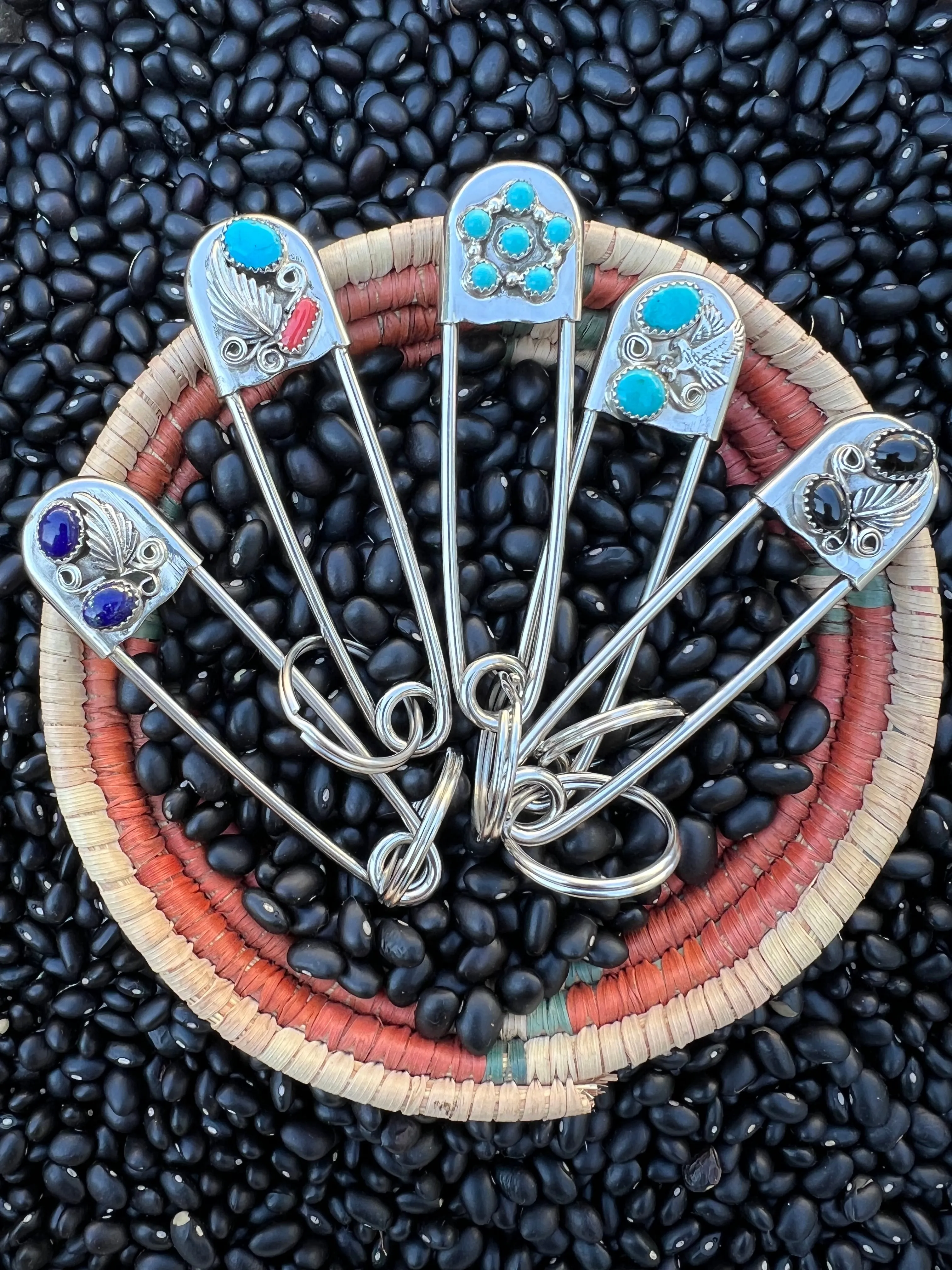 Vintage style Native American Turquoise large safety pin keychain