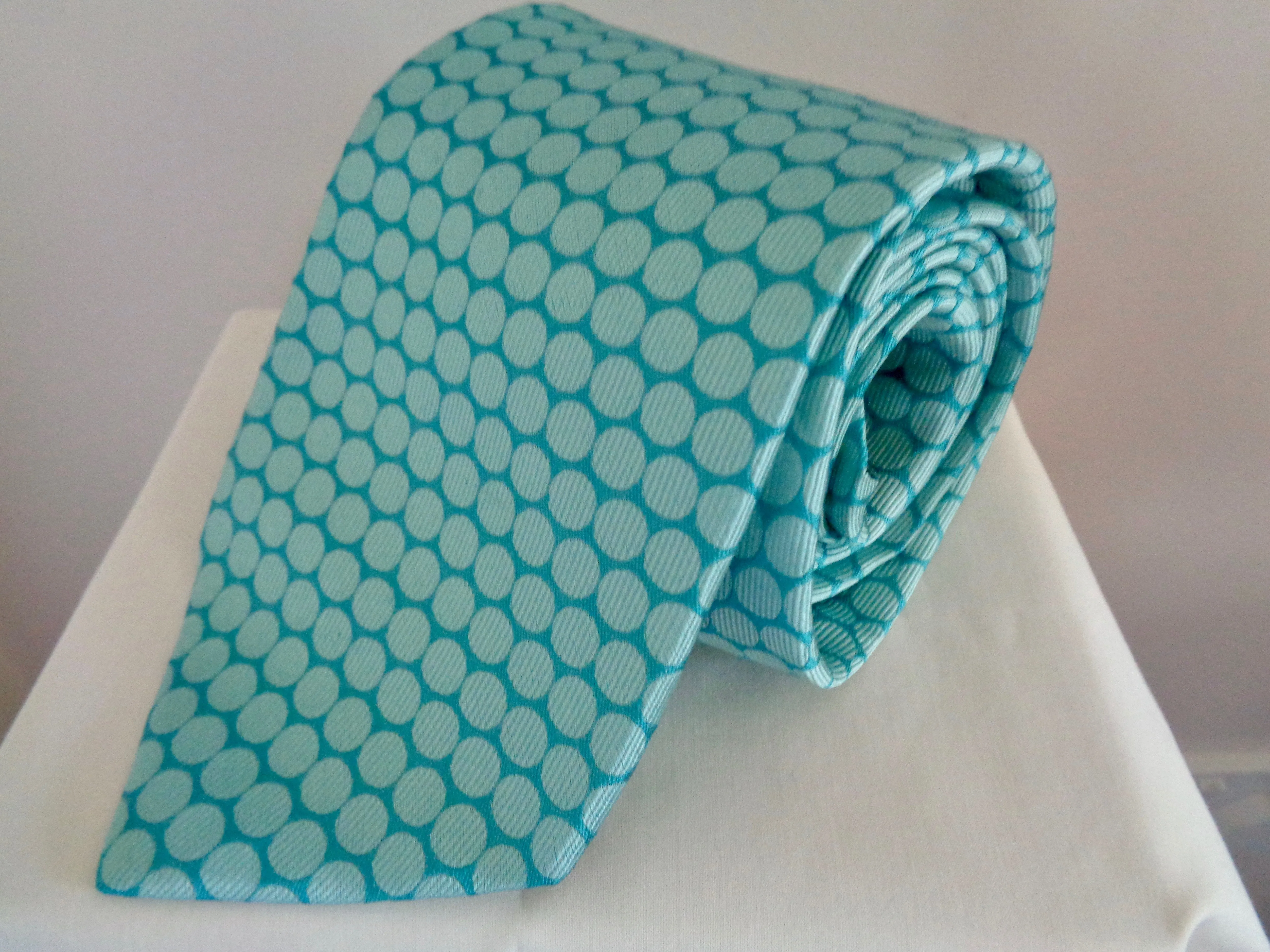 Vintage Tie Rack Silk Tie Turquoise With Circle Motifs