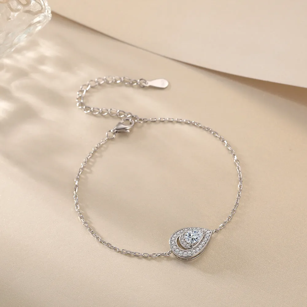 Water Drop Halo Pear Shape Zircon Sterling Silver Bracelet