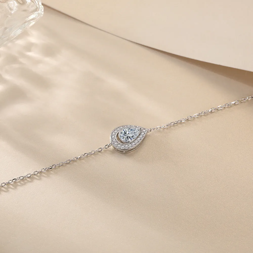 Water Drop Halo Pear Shape Zircon Sterling Silver Bracelet