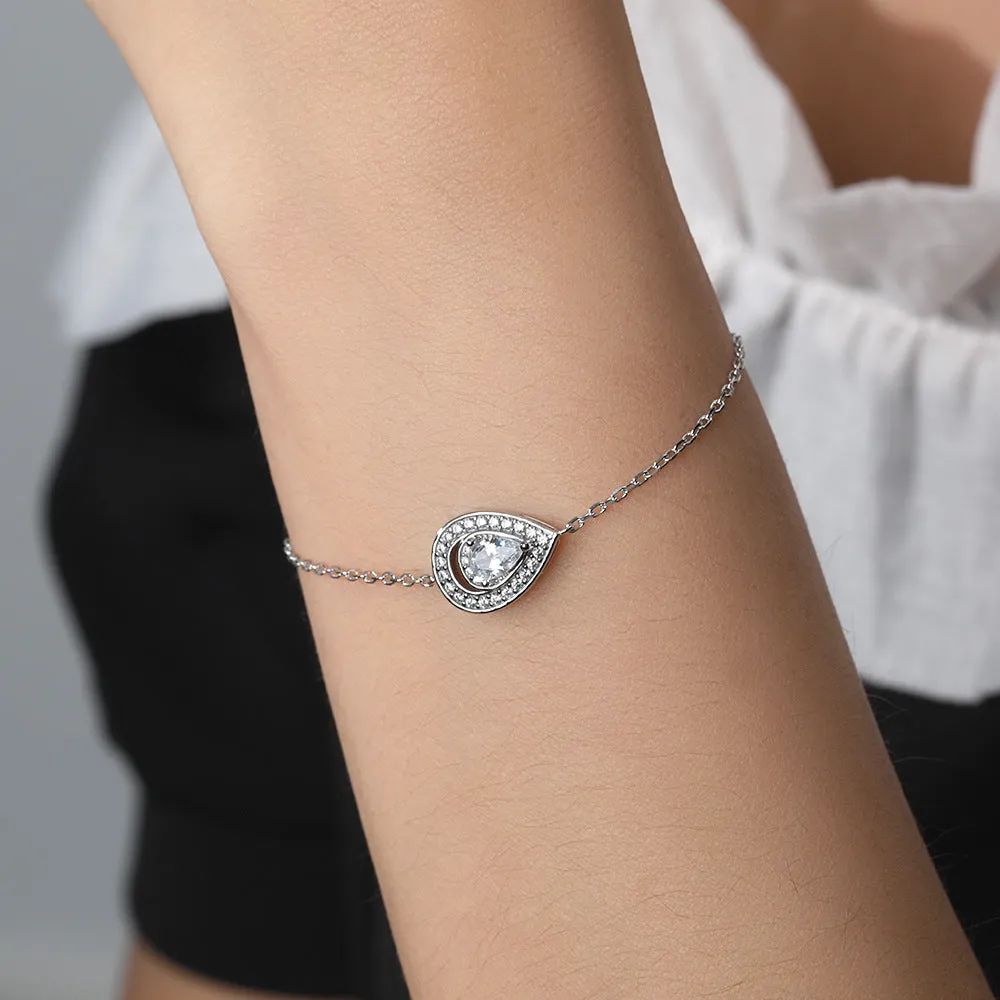 Water Drop Halo Pear Shape Zircon Sterling Silver Bracelet